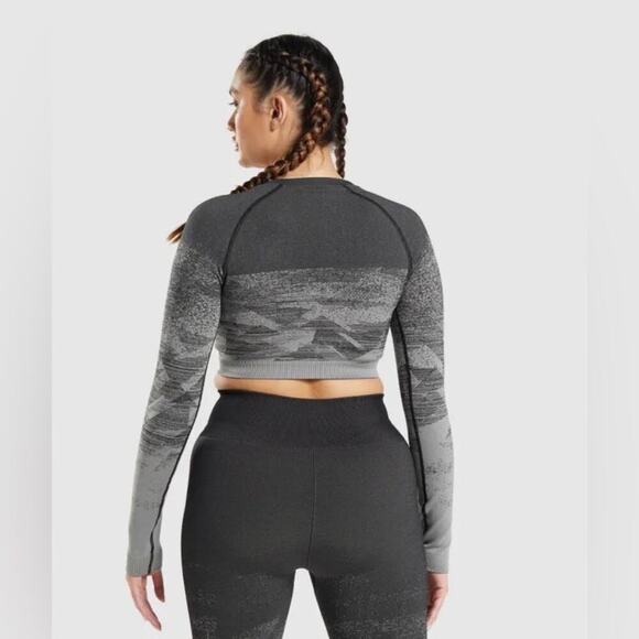 Gymshark Crop Top Black Print SZ S - Picture 4 of 11